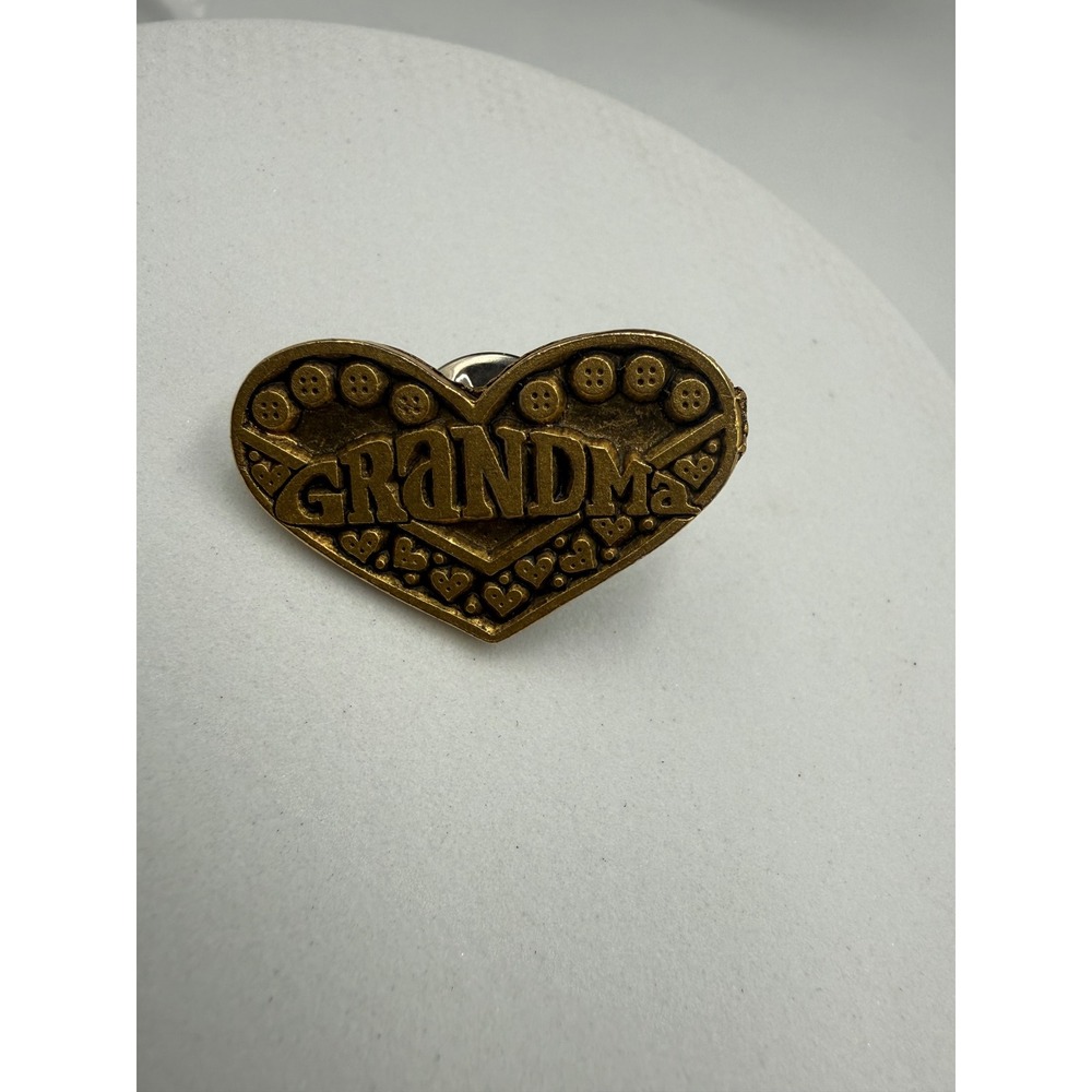 Vintage Monarch Creations Grandma Heart Pin Gold Tone Button Accent Lapel Tack